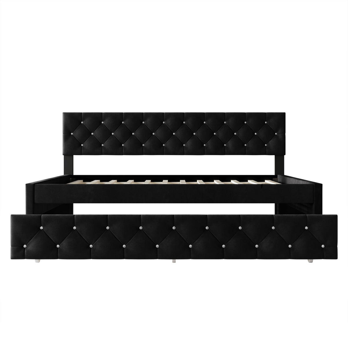 Home Design Darcey Luxurious Velvet Upholstered Daybed with Pull-Out Trundle, Diamond Button Tufted, Easy Assembly