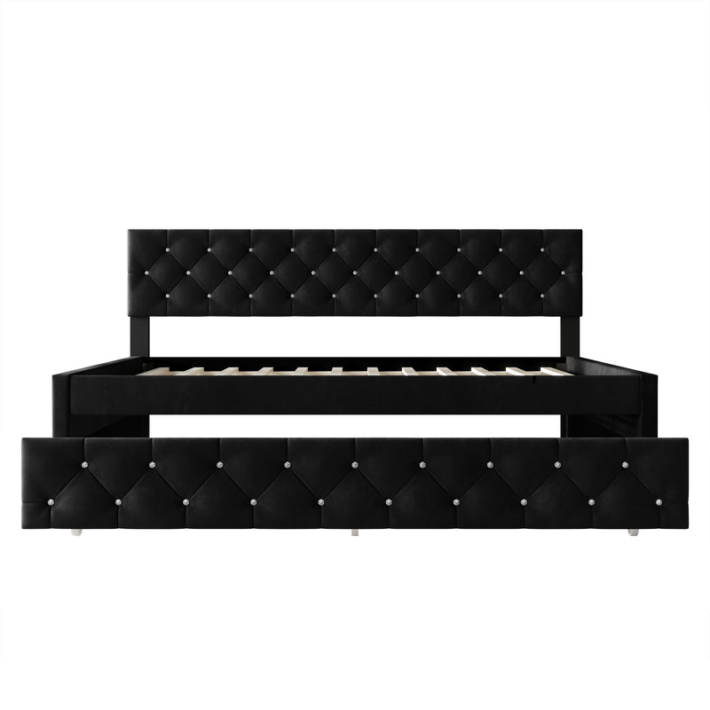 Home Design Darcey Luxurious Velvet Upholstered Daybed with Pull-Out Trundle, Diamond Button Tufted, Easy Assembly