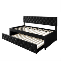 Home Design Darcey Luxurious Velvet Upholstered Daybed with Pull-Out Trundle, Diamond Button Tufted, Easy Assembly
