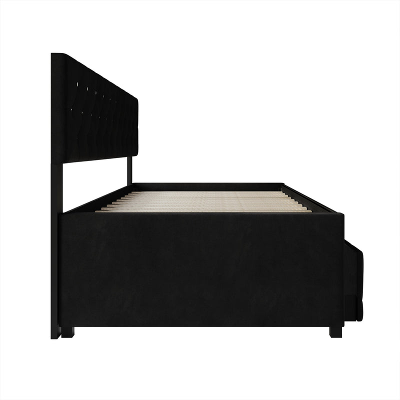 Home Design Darcey Luxurious Velvet Upholstered Daybed with Pull-Out Trundle, Diamond Button Tufted, Easy Assembly