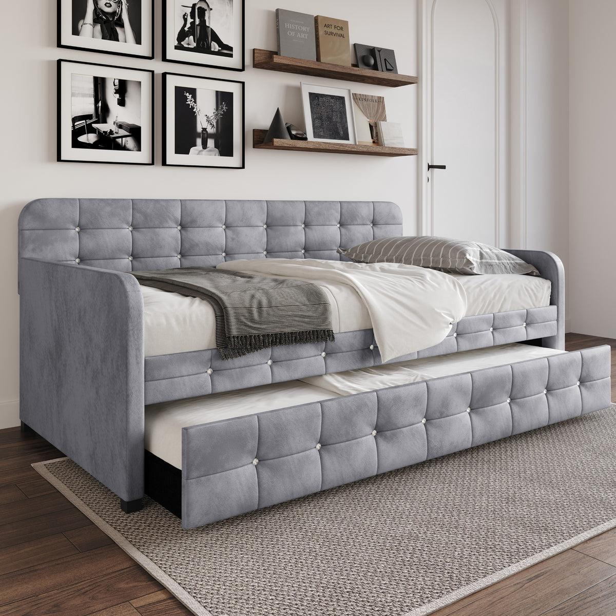 Home Design Elyria Diamond Button Tufted Velvet Upholstered Daybed