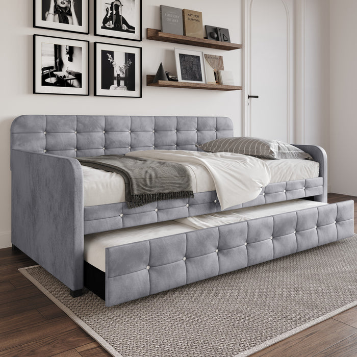Home Design Elyria Diamond Button Tufted Velvet Upholstered Daybed
