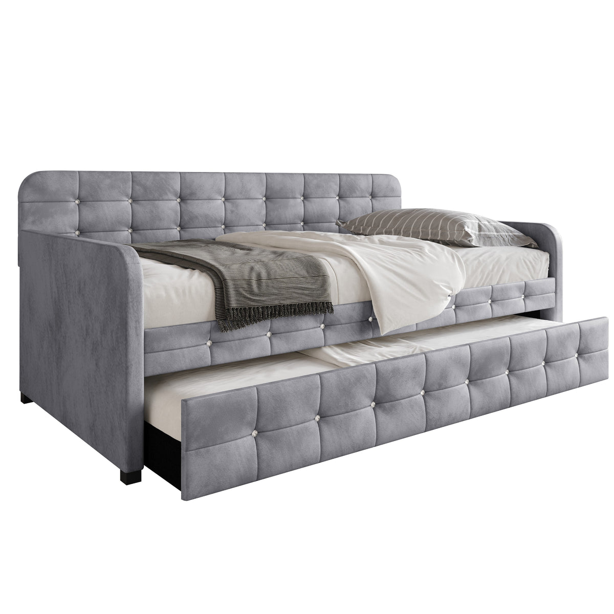 Home Design Elyria Diamond Button Tufted Velvet Upholstered Daybed