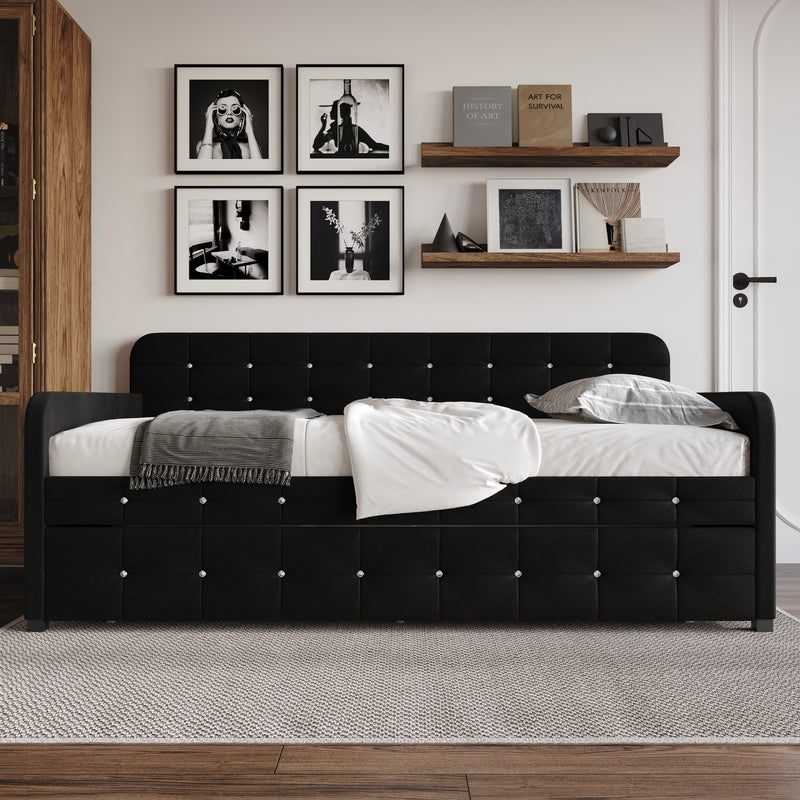Home Design Elyria Diamond Button Tufted Velvet Upholstered Daybed