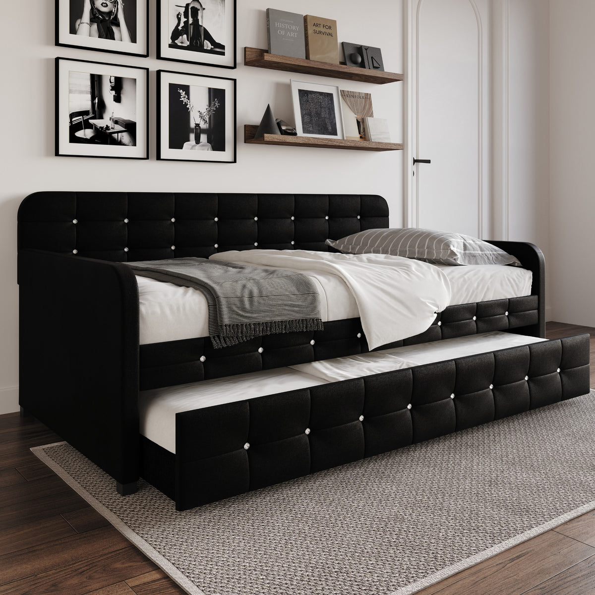 Home Design Elyria Diamond Button Tufted Velvet Upholstered Daybed