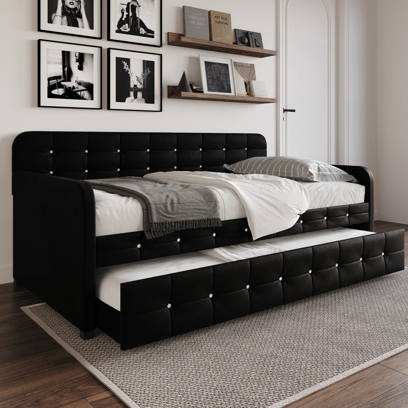 Home Design Elyria Diamond Button Tufted Velvet Upholstered Daybed