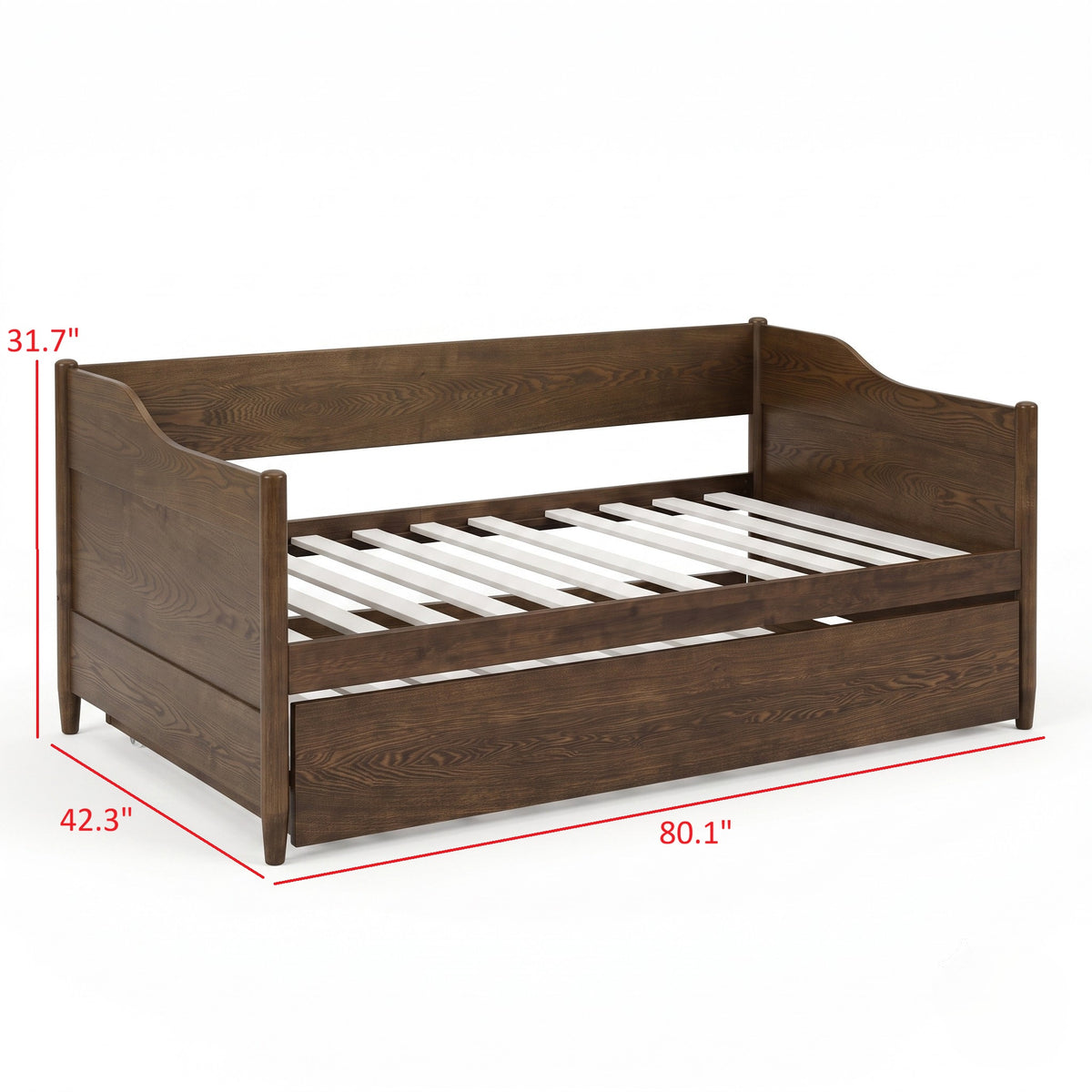 Home Design Dedham Twin Wood Daybed with Pull-Out Twin Trundle, Solid Wood Frame, No Box Spring Needed