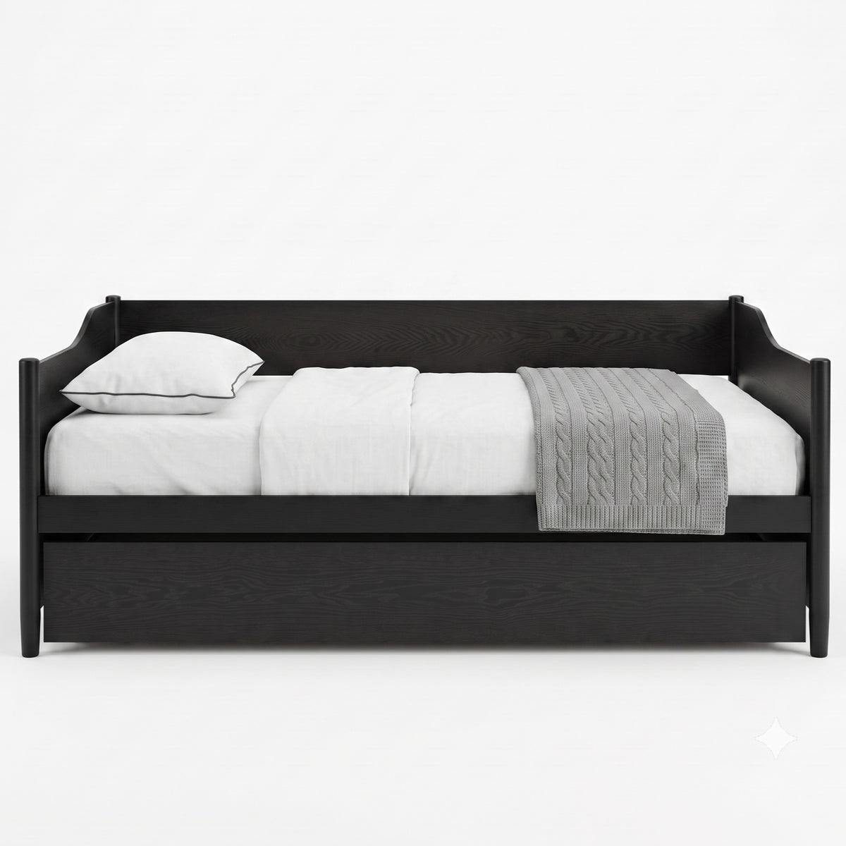 Home Design Dedham Twin Wood Daybed with Pull-Out Twin Trundle, Solid Wood Frame, No Box Spring Needed