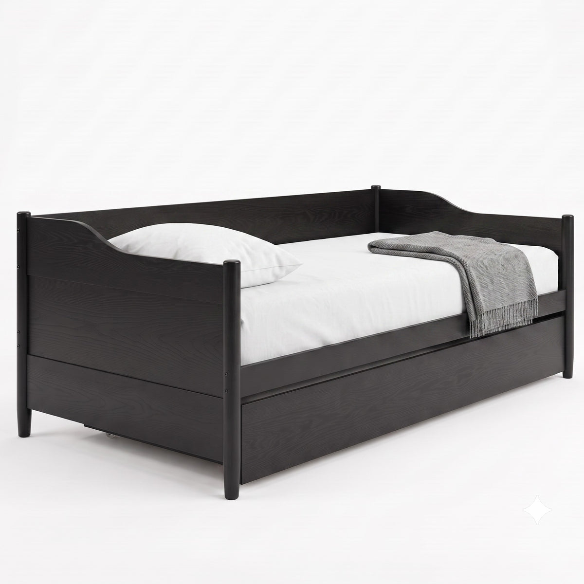 Home Design Dedham Twin Wood Daybed with Pull-Out Twin Trundle, Solid Wood Frame, No Box Spring Needed