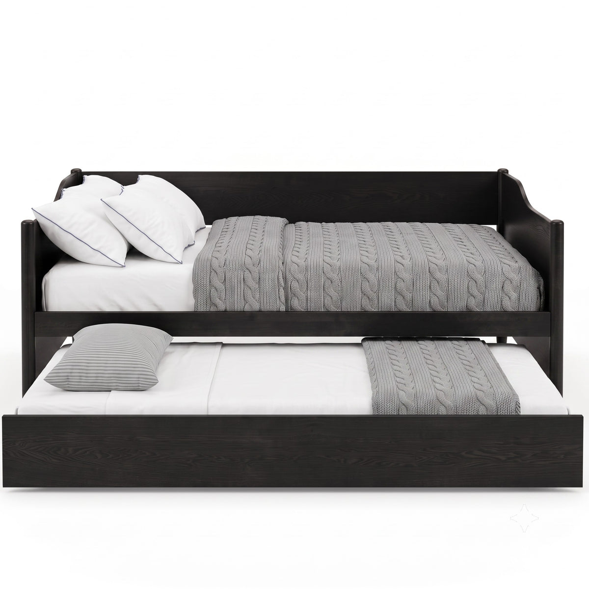 Home Design Dedham Twin Wood Daybed with Pull-Out Twin Trundle, Solid Wood Frame, No Box Spring Needed