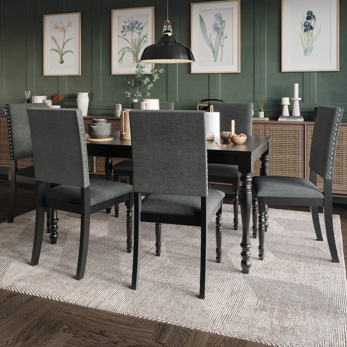 Home Design Lily 7 Piece Dining Set, Black, Gray/Black