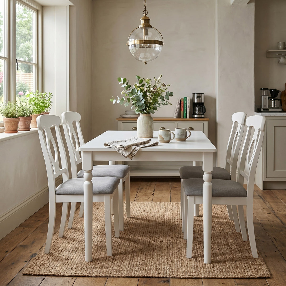 Modesto 5-Piece Dining Set, Rectangular Table with Upholstered Chairs, Sturdy Construction, Timeless Design