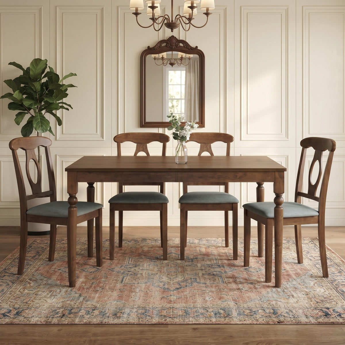 Modesto 5-Piece Dining Set, Rectangular Table with Upholstered Chairs, Sturdy Construction, Timeless Design