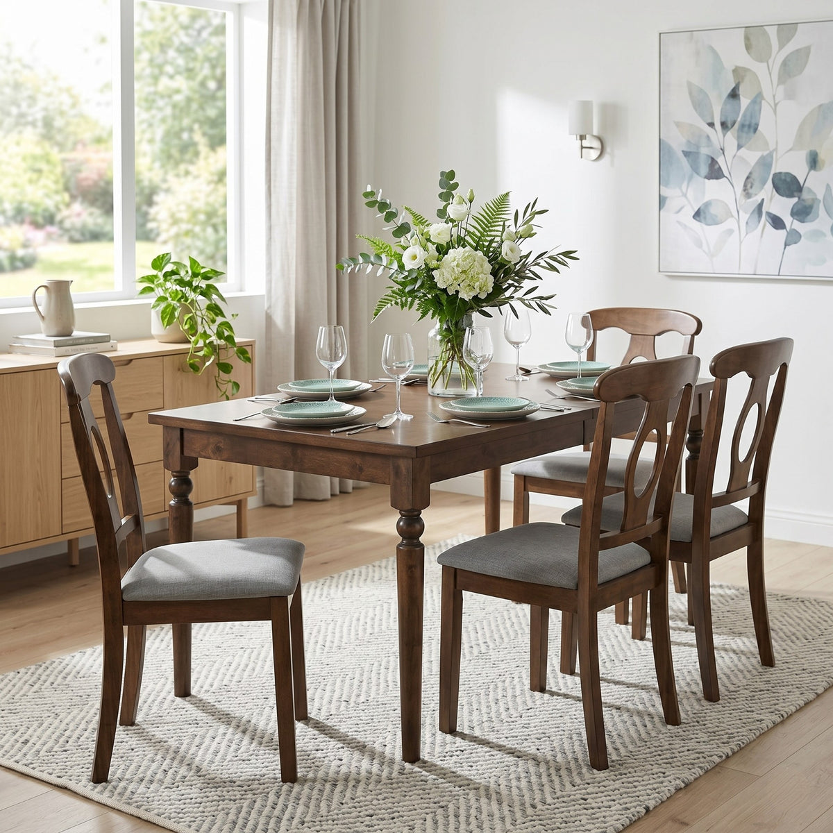 Modesto 5-Piece Dining Set, Rectangular Table with Upholstered Chairs, Sturdy Construction, Timeless Design