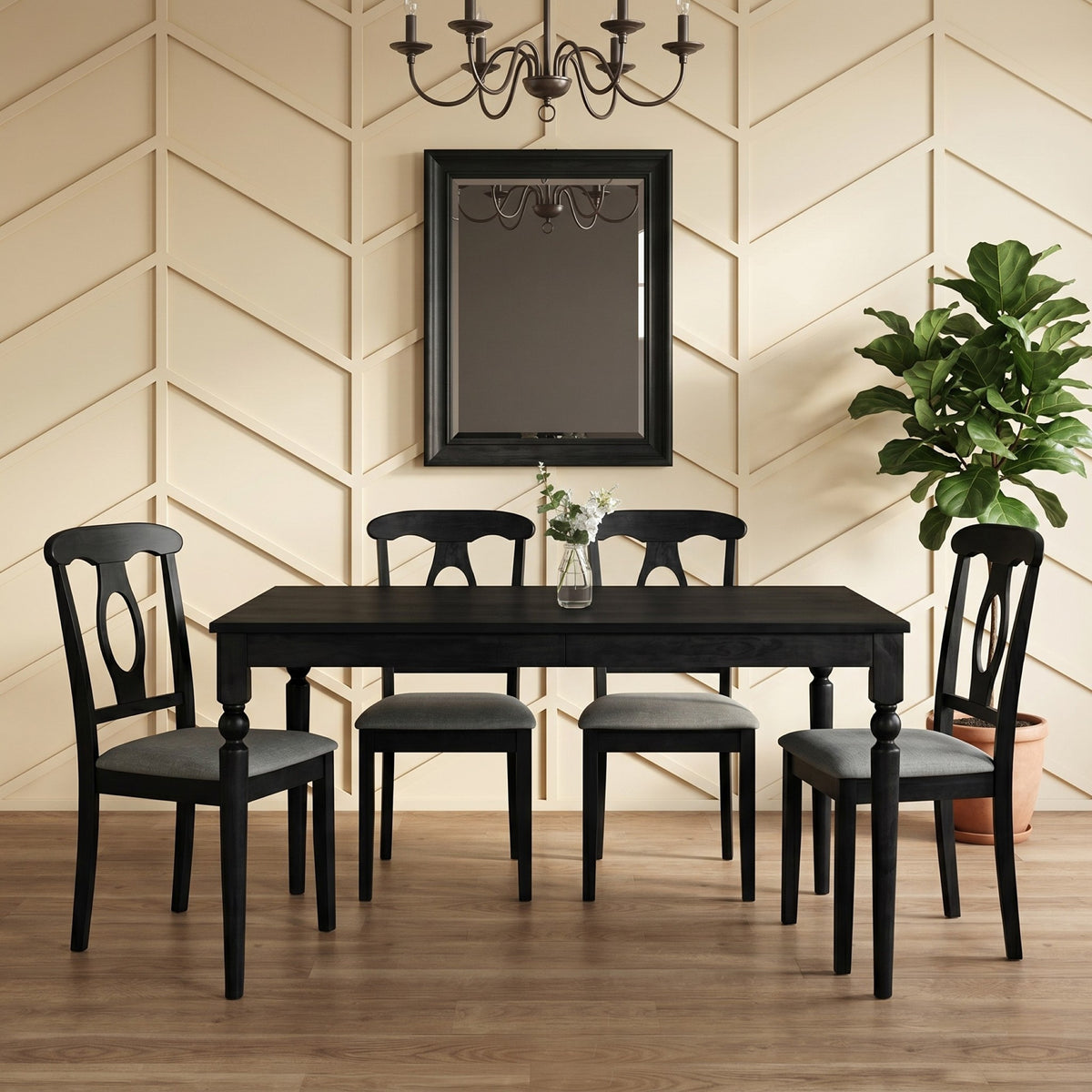 Modesto 5-Piece Dining Set, Rectangular Table with Upholstered Chairs, Sturdy Construction, Timeless Design