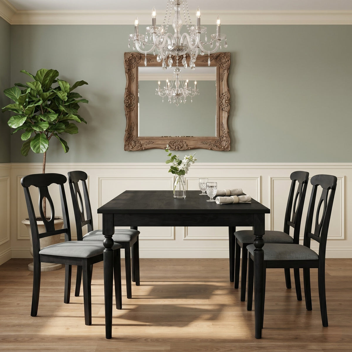 Modesto 5-Piece Dining Set, Rectangular Table with Upholstered Chairs, Sturdy Construction, Timeless Design