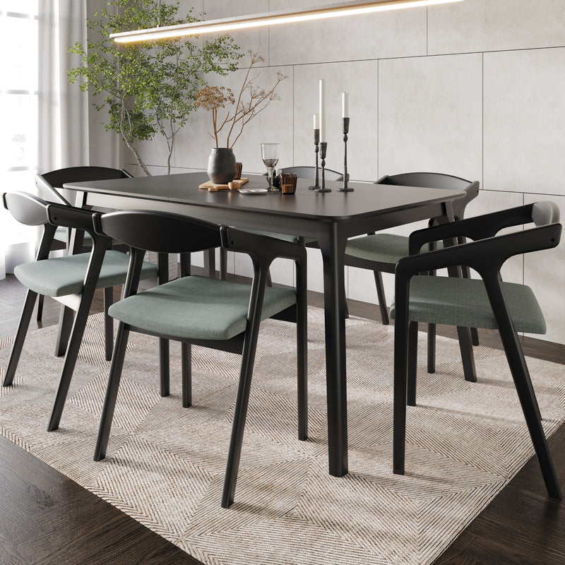 Home Design Joplin 7-Piece Dining Set, Black/Gray, Modern Design with Comfortable Upholstered Chairs