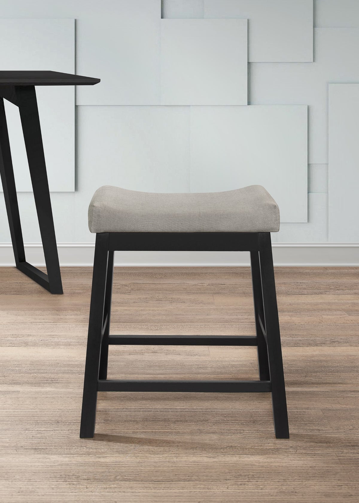 Pecos Counter Height Dining Set, Black/Warm Gray, Counter-height table, Two cushioned stools, Comfortable seating, Sturdy legs, Space-saving, Easy assembly