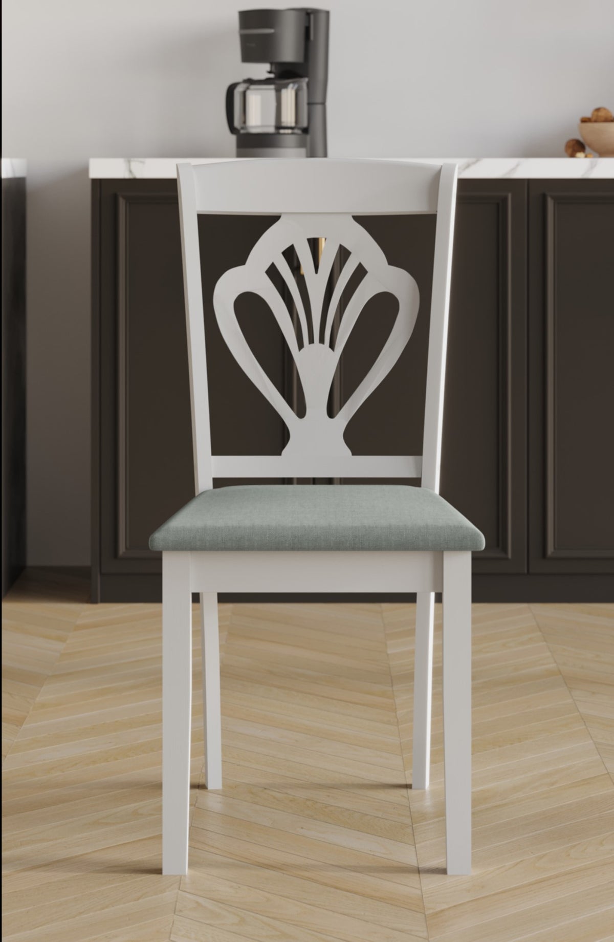 Home Design 5 Pieces Denwin Dining Set Table and 4 Chairs, Greyish White