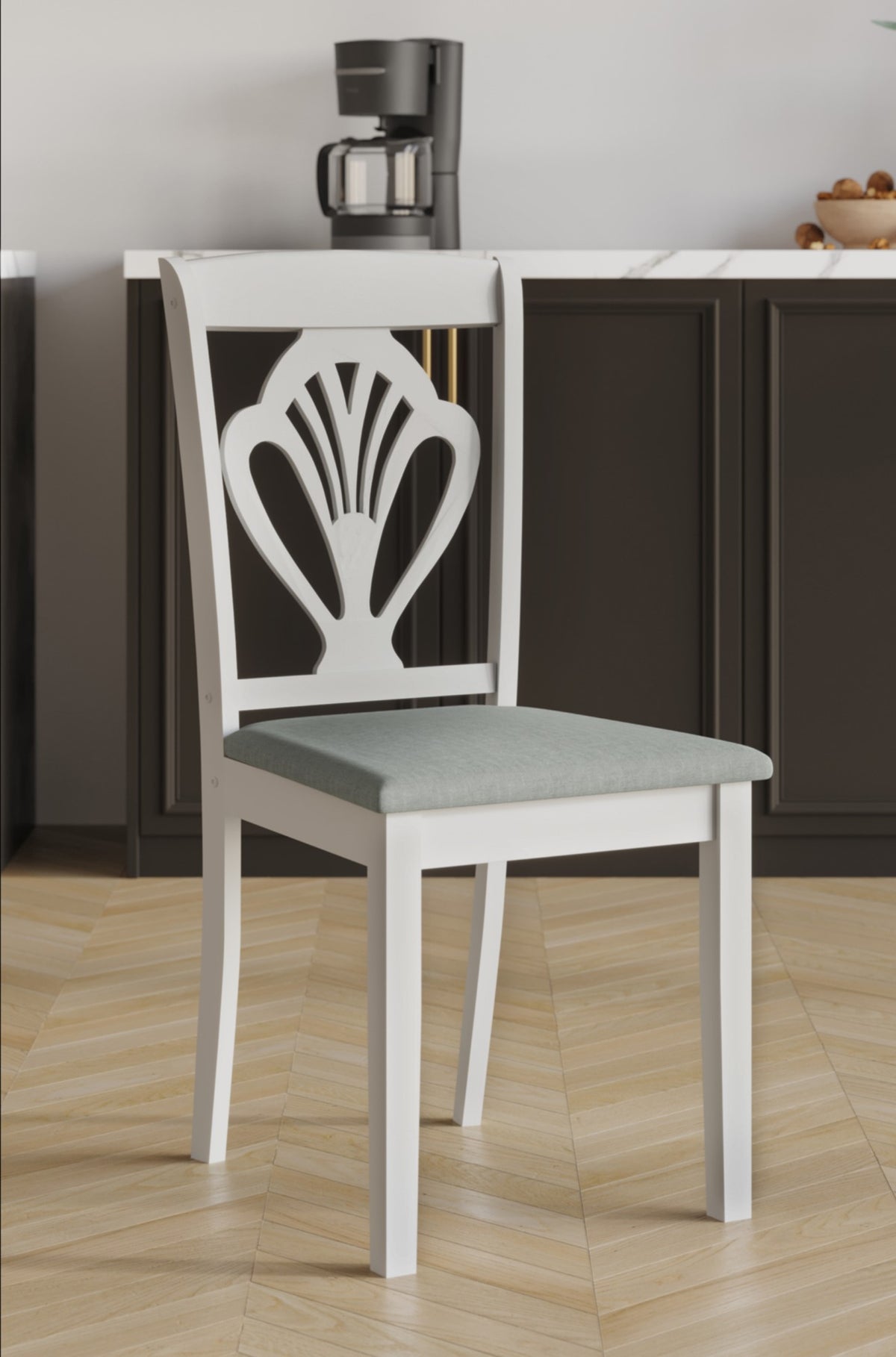Home Design 5 Pieces Denwin Dining Set Table and 4 Chairs, Greyish White