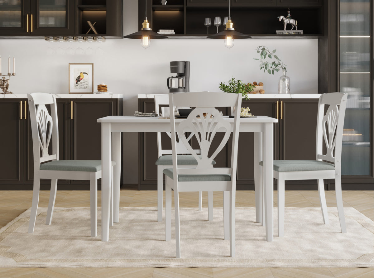 Home Design 5 Pieces Denwin Dining Set Table and 4 Chairs, Greyish White