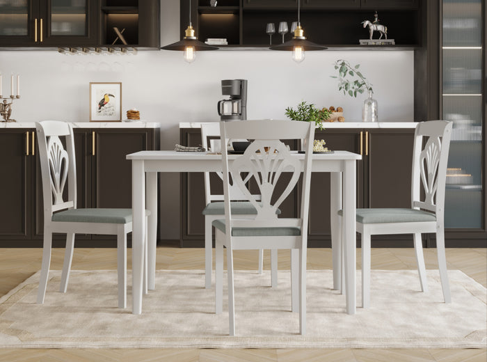 Home Design 5 Pieces Denwin Dining Set Table and 4 Chairs, Greyish White