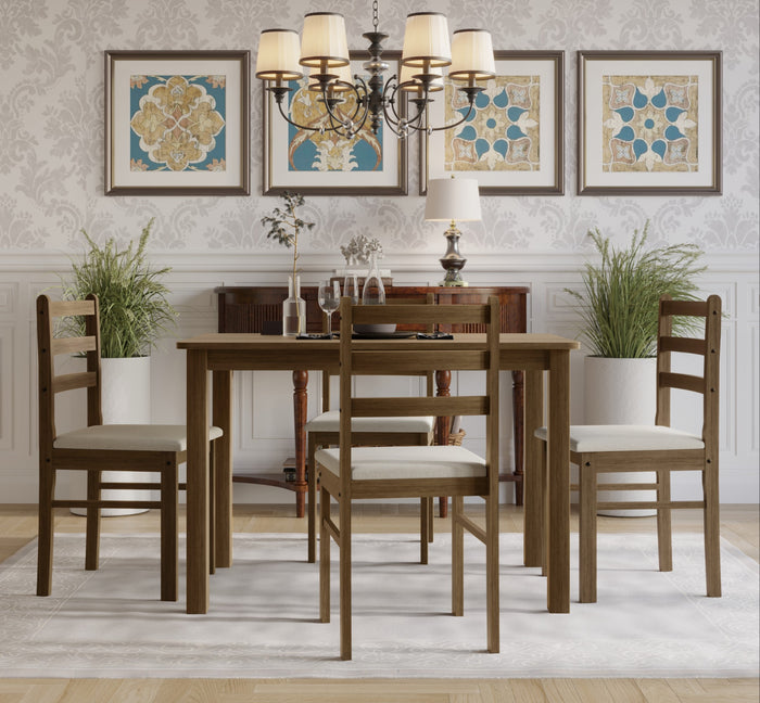 Home Design 5 Pieces Milford Starter Modern Indoor Dining Set, Table and 4 Chairs - Brown