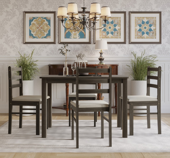 Home Design 5 Pieces Milford Starter Modern Indoor Dining Set, Table and 4 Chairs - Taupe
