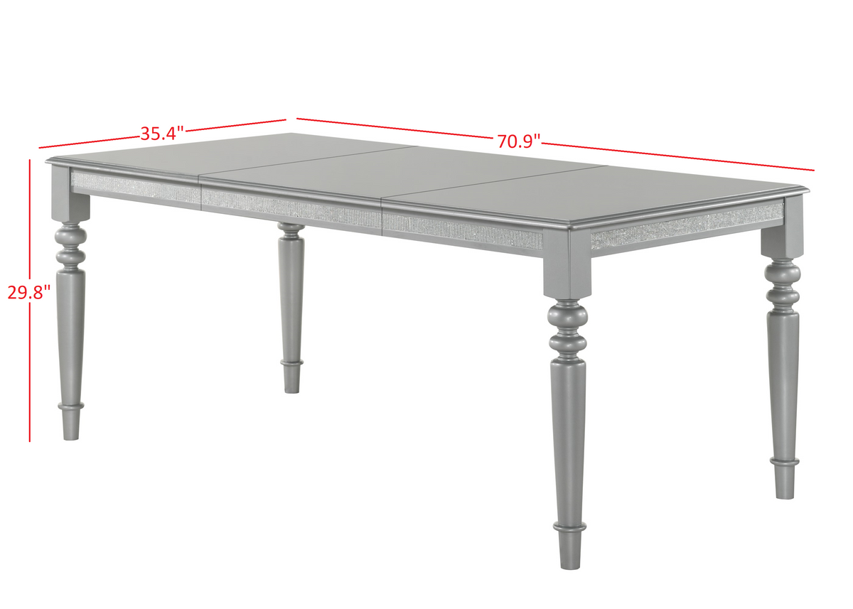 Home Design 7 Pieces Reston Dining Set, Silver, Silver/Shiny Silver Gray