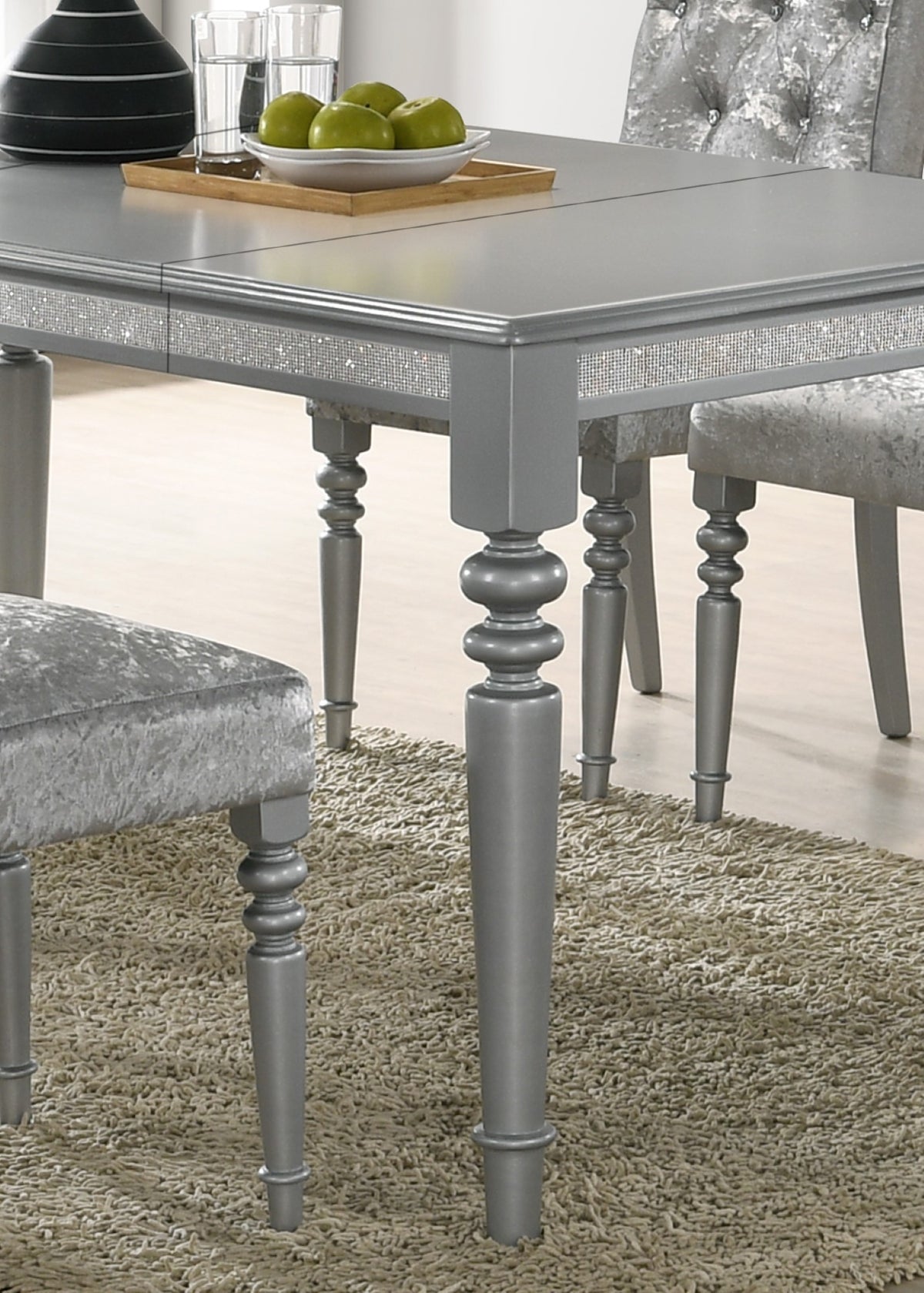 Home Design 7 Pieces Reston Dining Set, Silver, Silver/Shiny Silver Gray