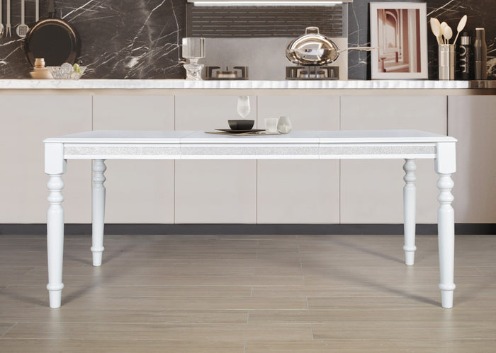 Home Design Reston Dining Set, White, White/Shiny Silver Gray