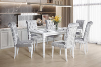 Home Design Reston Dining Set, White, White/Shiny Silver Gray