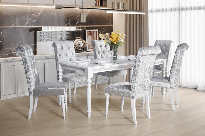 Home Design Reston Dining Set, White, White/Shiny Silver Gray