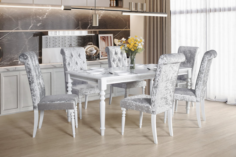 Home Design Reston Dining Set, White, White/Shiny Silver Gray