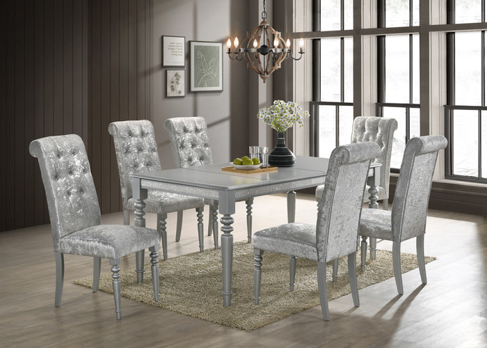 Home Design 7 Pieces Reston Dining Set, Silver, Silver/Shiny Silver Gray