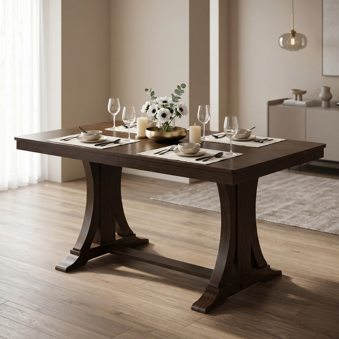 Home Design Talon Rectangular Dining Table with Trestle Base, Solid Wood Construction, Traditional Style