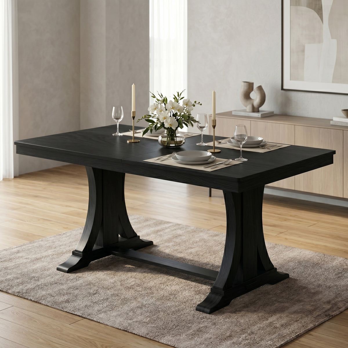 Home Design Talon Rectangular Dining Table with Trestle Base, Solid Wood Construction, Traditional Style