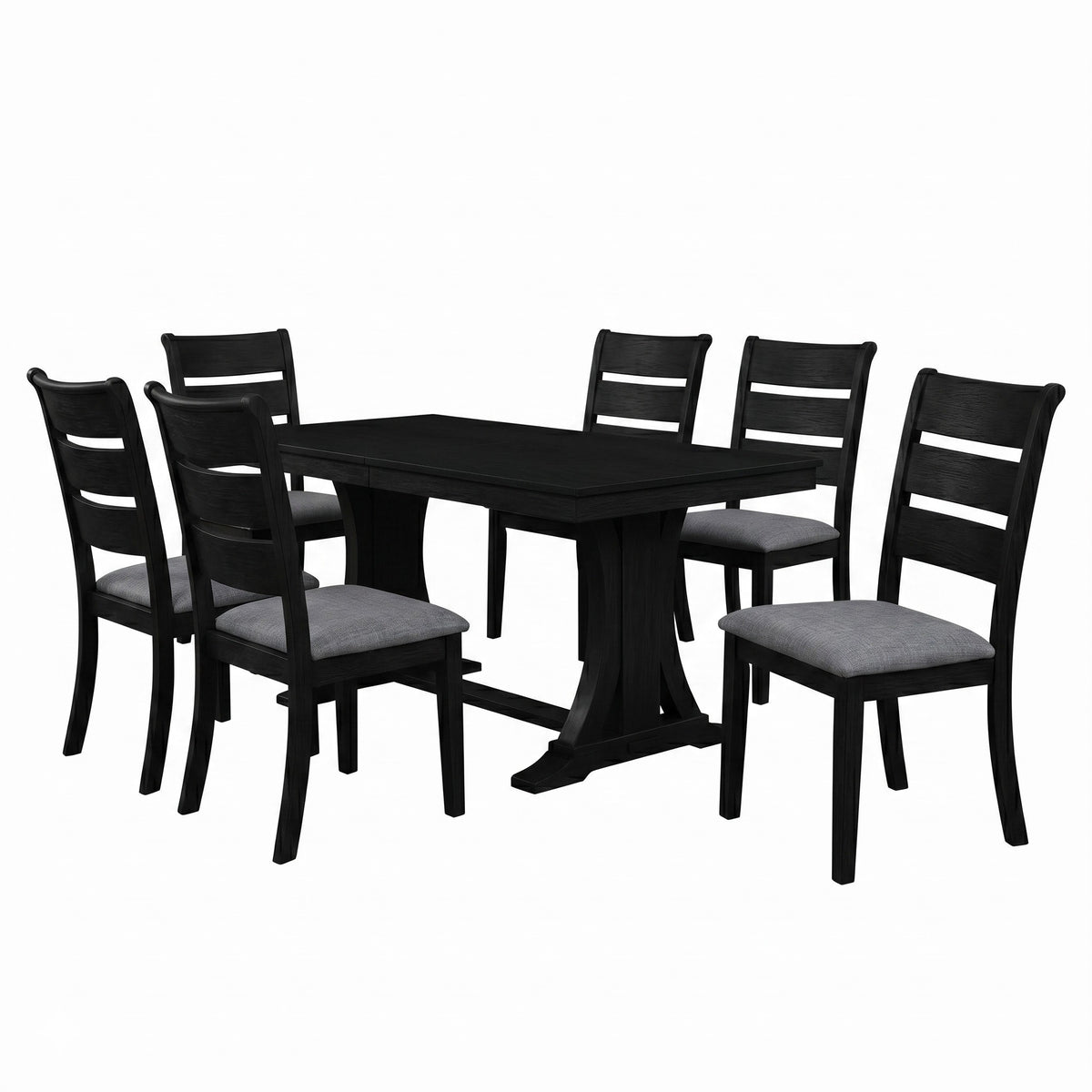 Home Design Talon 7-Piece Dining Set, Rectangular Table with Ladder-Back Cushioned Chairs, Trestle Base, Traditional