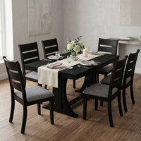 Home Design Talon 7-Piece Dining Set, Rectangular Table with Ladder-Back Cushioned Chairs, Trestle Base, Traditional
