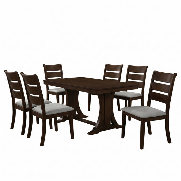 Home Design Talon 7-Piece Dining Set, Rectangular Table with Ladder-Back Cushioned Chairs, Trestle Base, Traditional