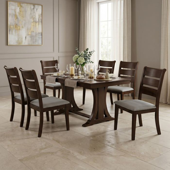 Home Design Talon 7-Piece Dining Set, Rectangular Table with Ladder-Back Cushioned Chairs, Trestle Base, Traditional
