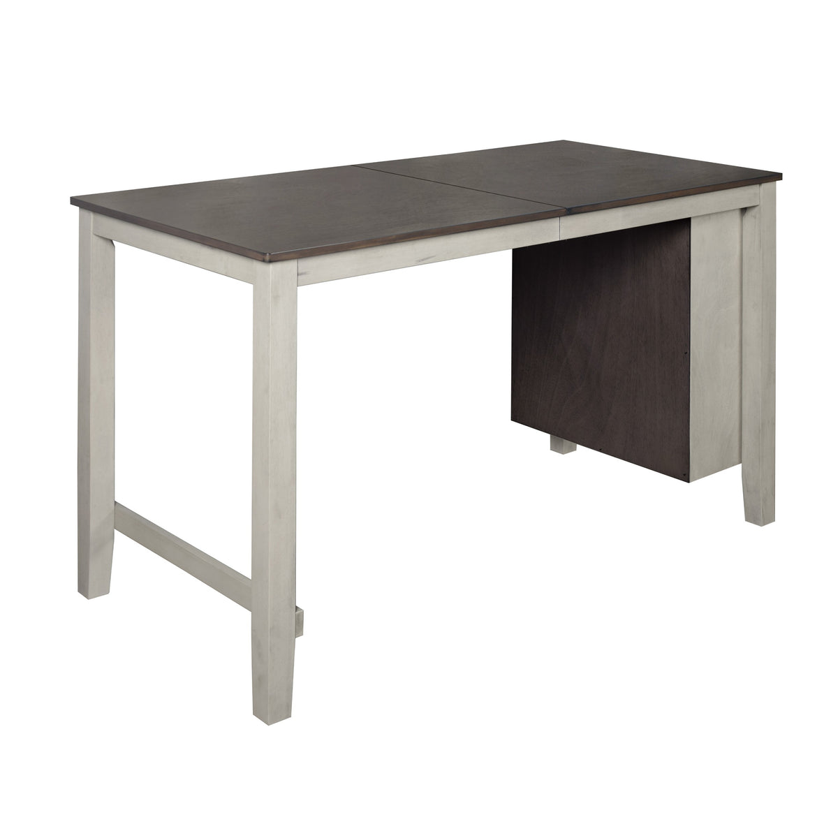 5-Piece Africa Counter Height Dining Set, Antique Gray/Warm Gray, Rectangular table with shelves, Armless cushioned chairs, Comfortable seating, Modern style, Space-saving, Durable construction