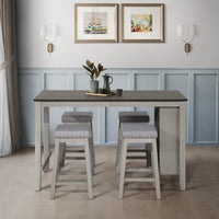 5-Piece Africa Counter Height Dining Set, Antique Gray/Warm Gray, Rectangular table with shelves, Armless cushioned chairs, Comfortable seating, Modern style, Space-saving, Durable construction