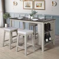 5-Piece Africa Counter Height Dining Set, Antique Gray/Warm Gray, Rectangular table with shelves, Armless cushioned chairs, Comfortable seating, Modern style, Space-saving, Durable construction