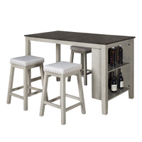 5-Piece Africa Counter Height Dining Set, Antique Gray/Warm Gray, Rectangular table with shelves, Armless cushioned chairs, Comfortable seating, Modern style, Space-saving, Durable construction