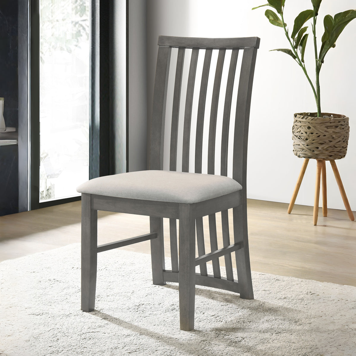 Osaka Dining Chair- 6 pieces Modern Slatted-Back Dining Chair with Upholstered Cushion Seat