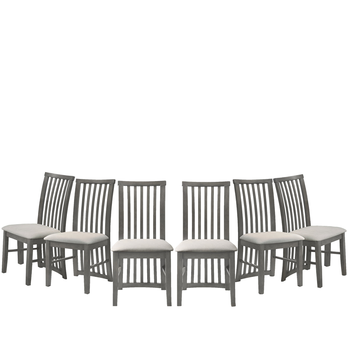 Osaka Dining Chair- 6 pieces Modern Slatted-Back Dining Chair with Upholstered Cushion Seat