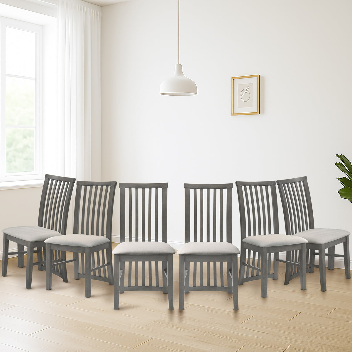 Osaka Dining Chair- 6 pieces Modern Slatted-Back Dining Chair with Upholstered Cushion Seat