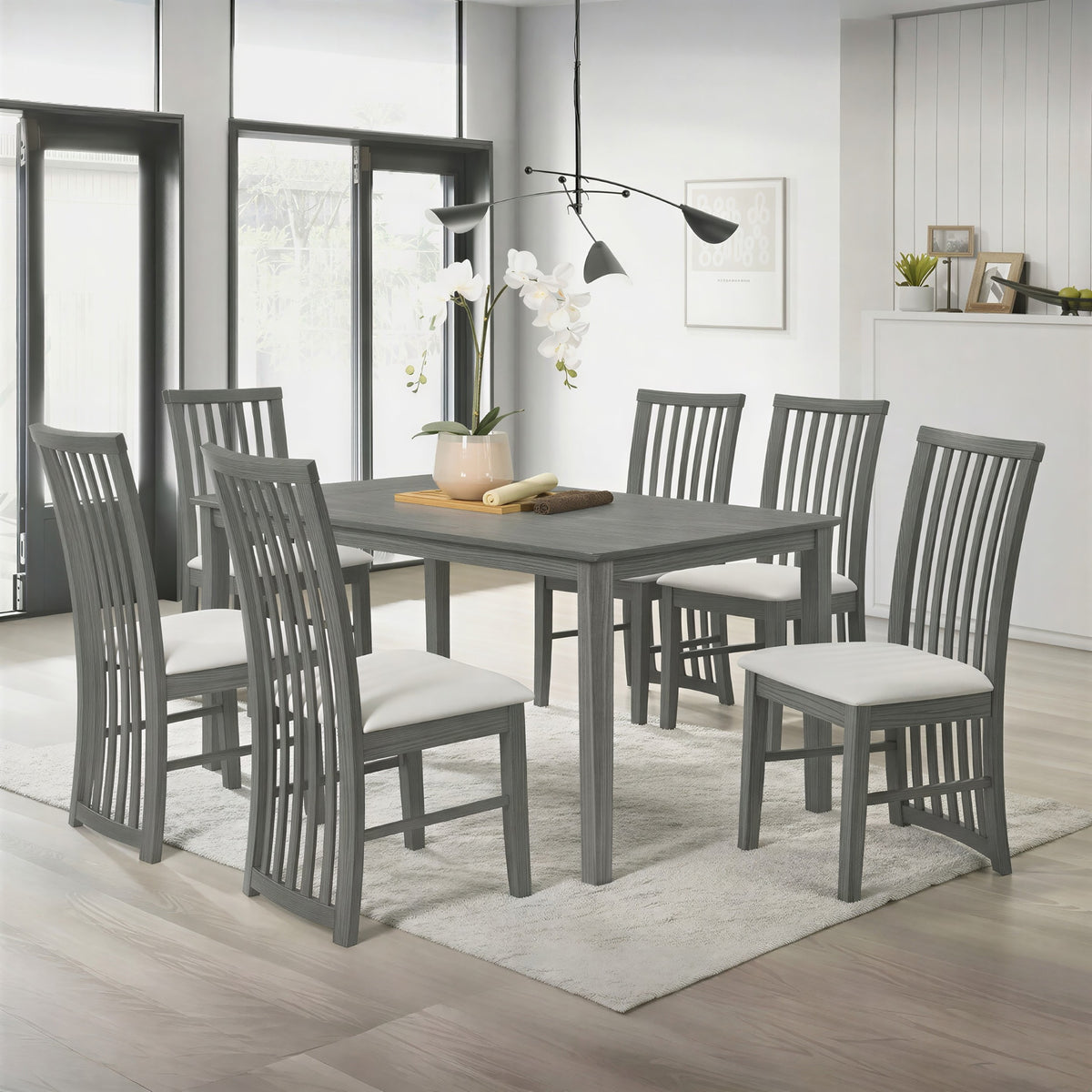 Osaka Dining Set, 7-Piece Indoor Dining Set - Modern Rectangular Table, 6 Cushioned Seat Dining Chair