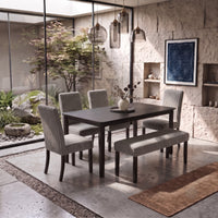 Guysaka 6-Piece Dining Set with Modern Rectangular Table, 4 Upholstered Corduroy Dining Chairs & Upholstered Bench